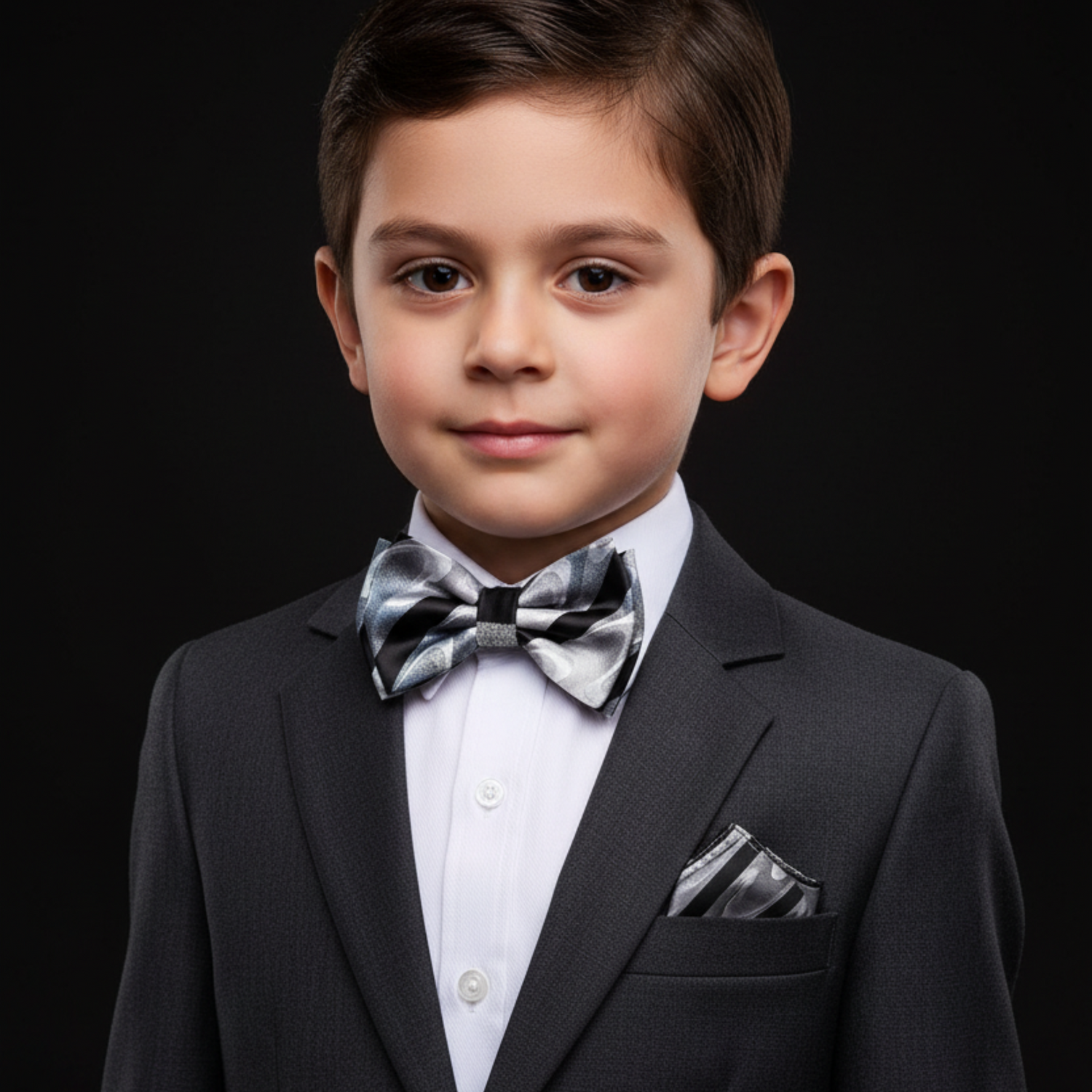 Grey, Black Stripe Bow Tie and Square on Child