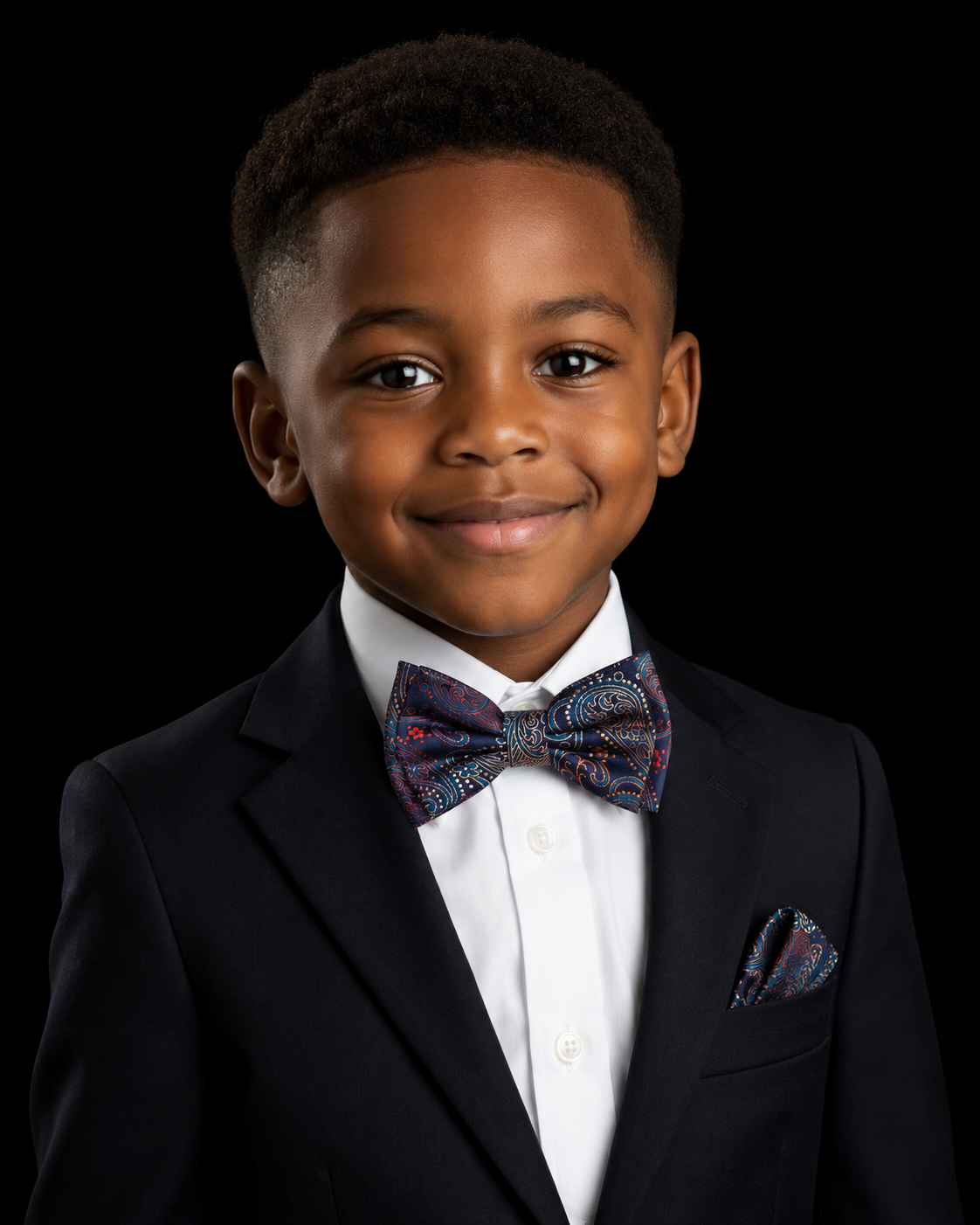 blue orange red paisley bow tie and square on boy