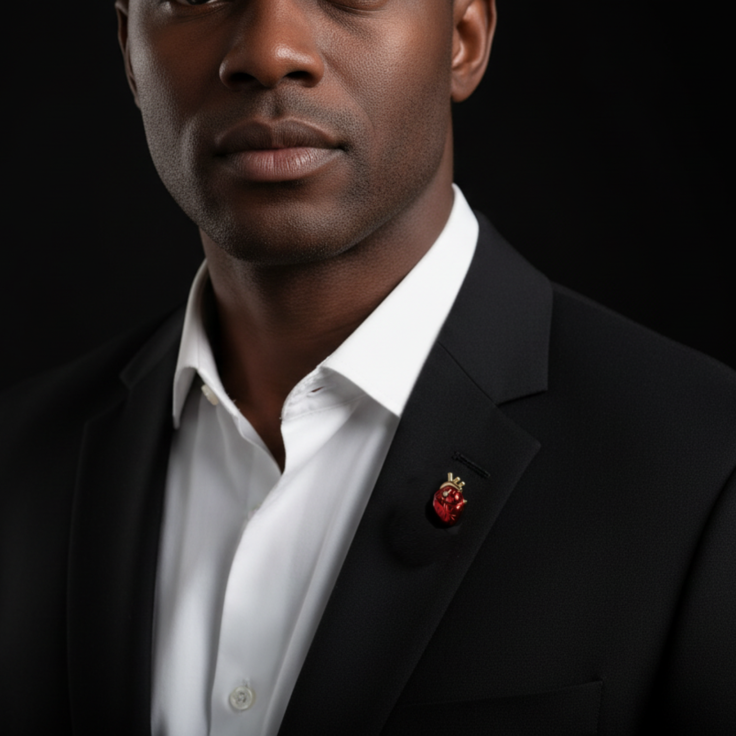 Man wearing heart lapel pin