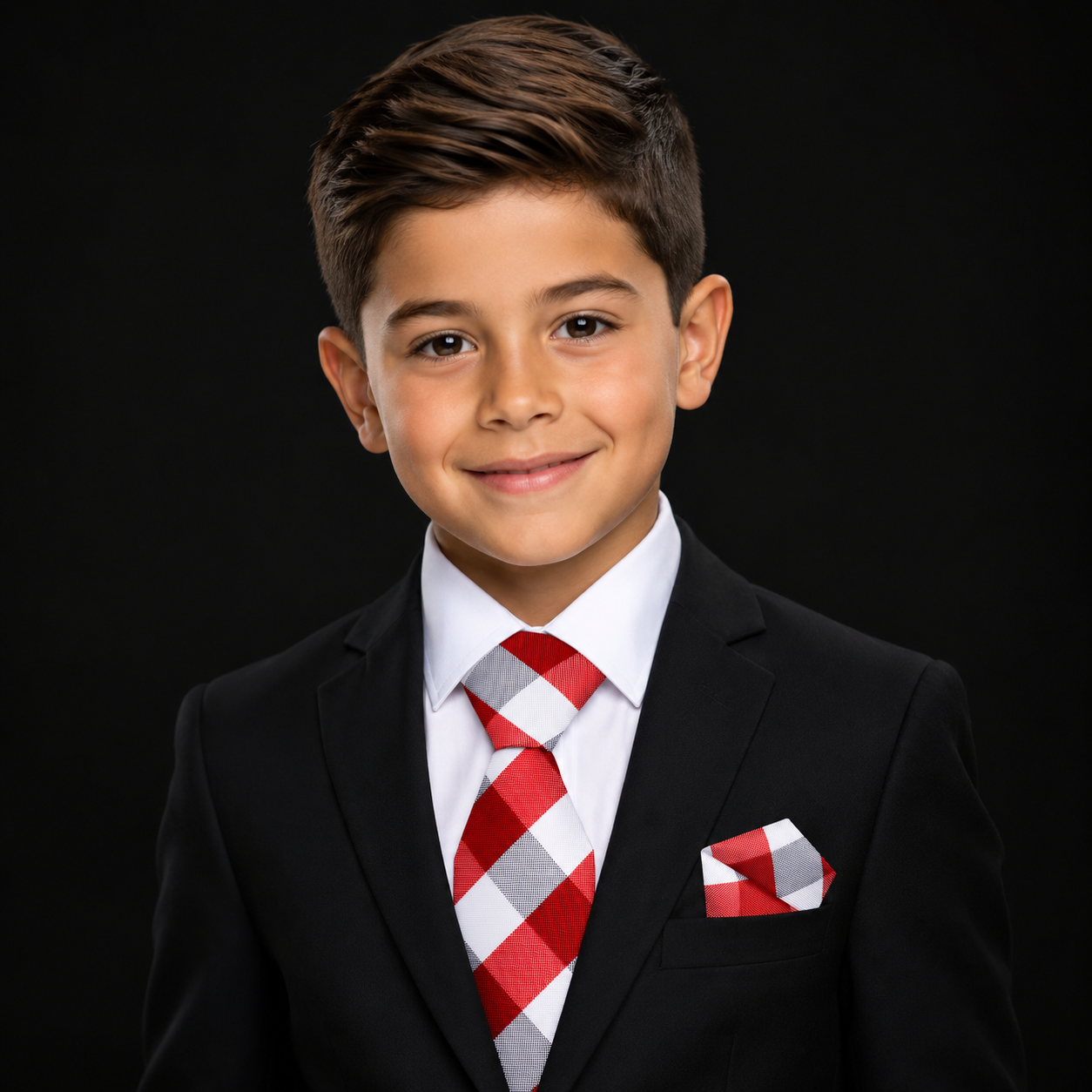 Boys Red, White & Black Block Check Necktie