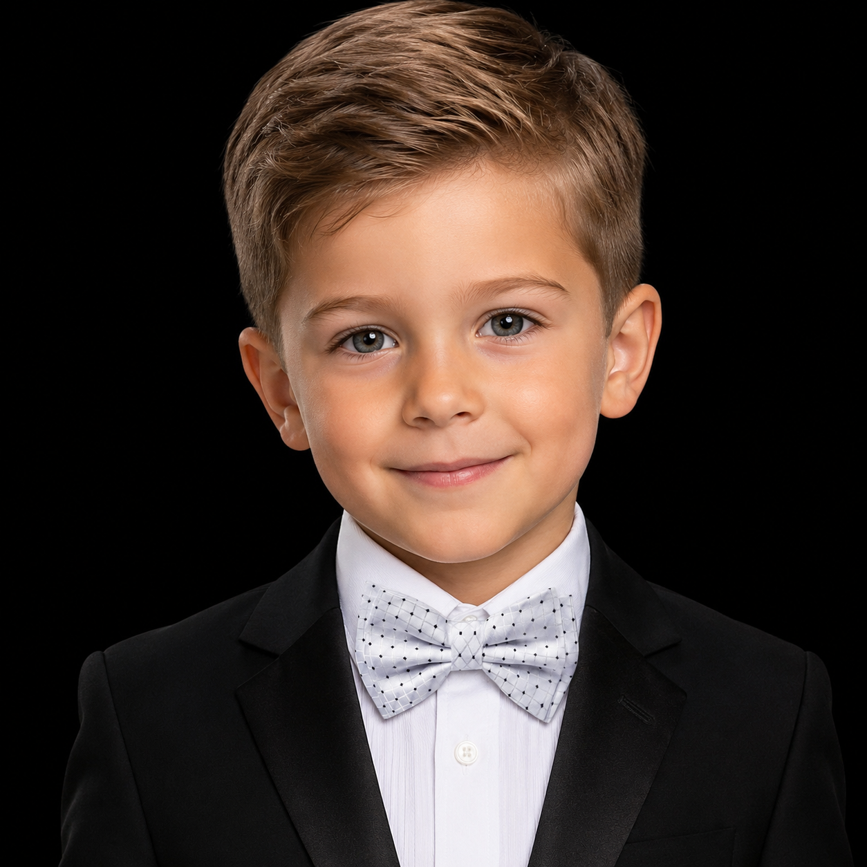 Boys White, Silver & Black Diamond Dot Pre-Tied Bow Tie