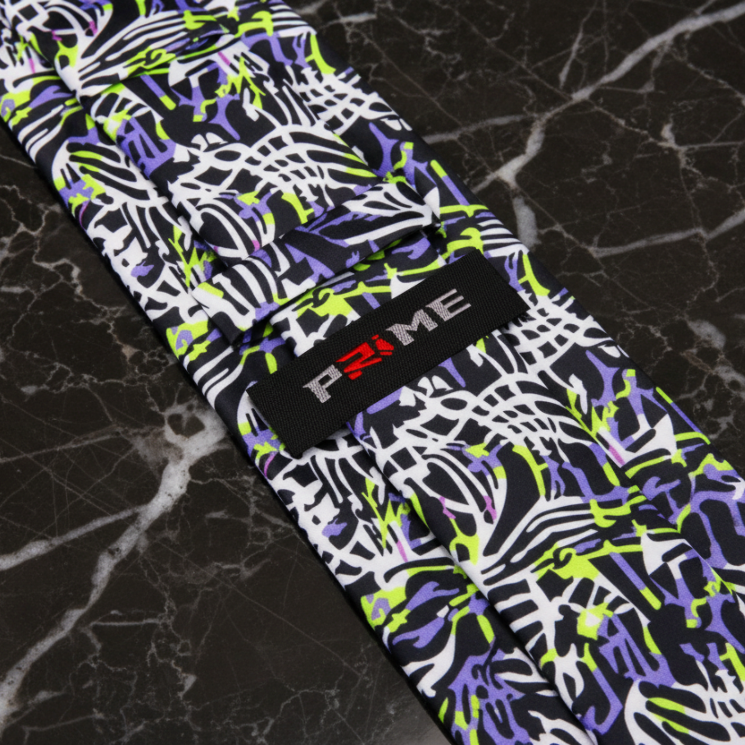 Abstract Graphic Necktie Black  White with Neon Green and Purple Accents Keep