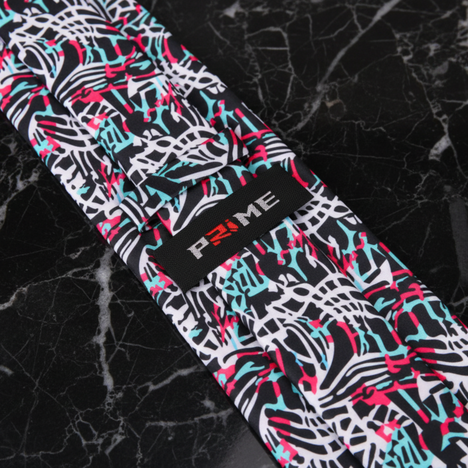 Abstract Graphic Necktie Black & White with Teal and Pink Accents Keep