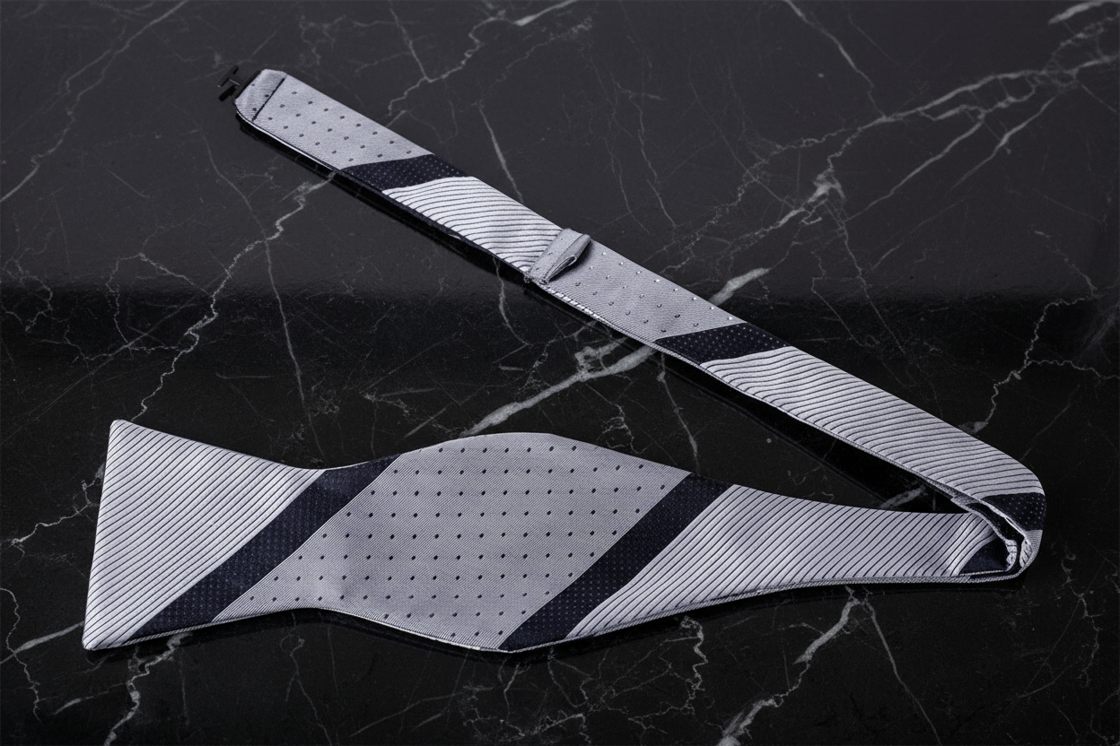 Self Tie: Silver Black Stripe Bow Tie
