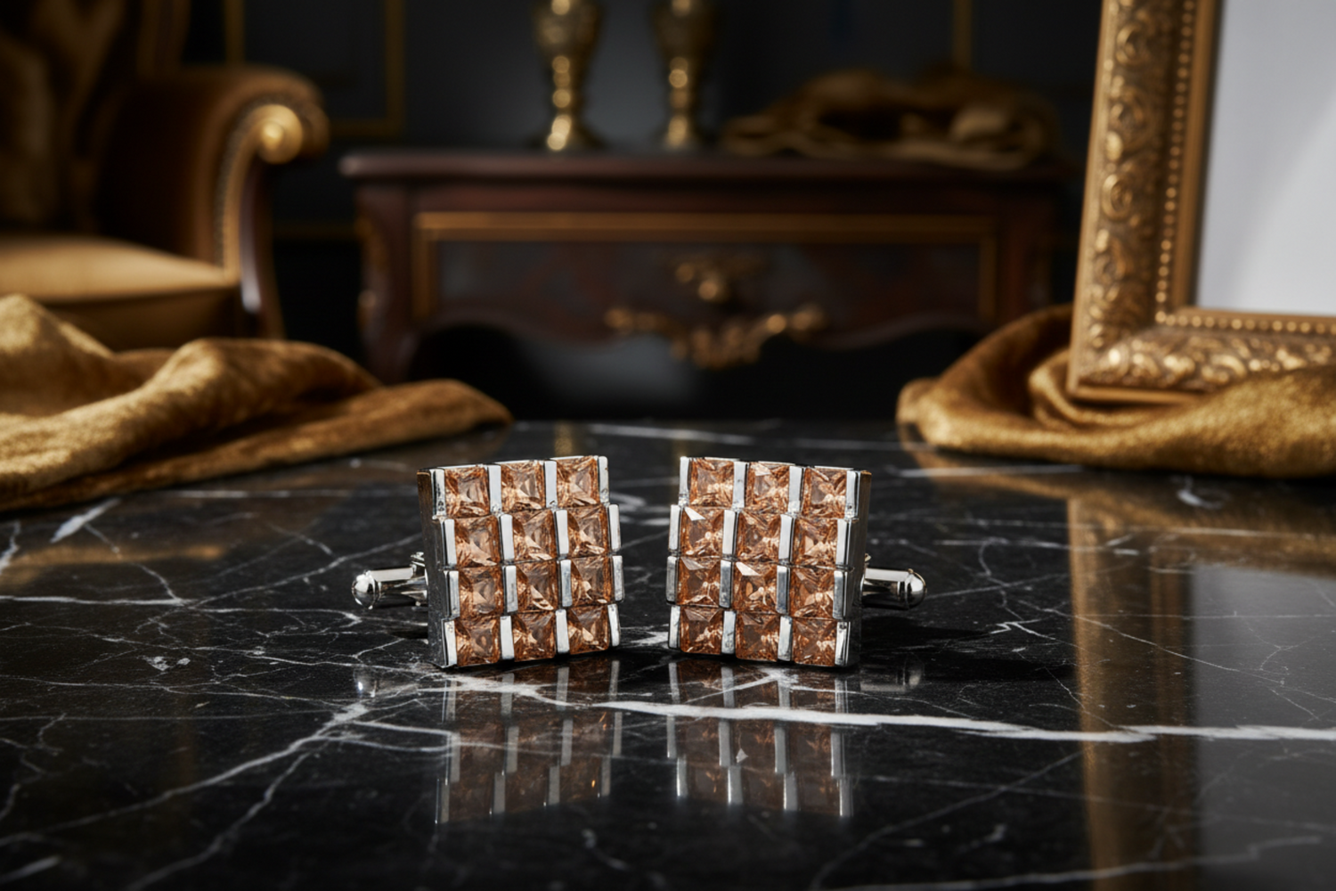Amber Stone with Chrome Cufflinks