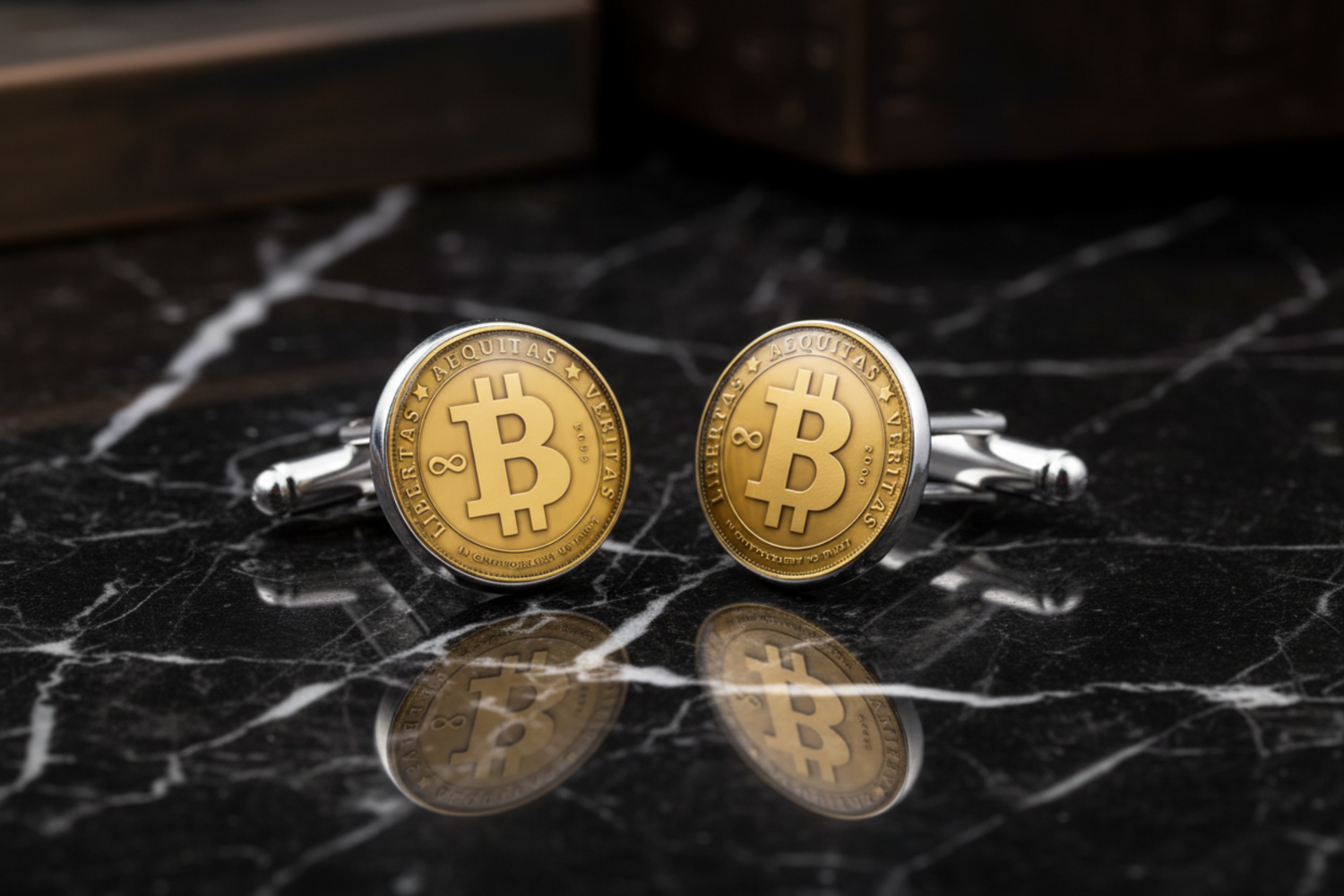 Chrome and Gold Colored Bitcoin Cufflinks