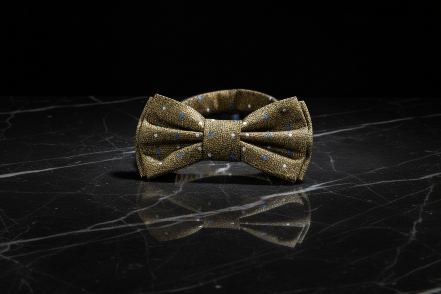 Antique Gold, Blue, Silver Polka Bow Tie Pre Tied