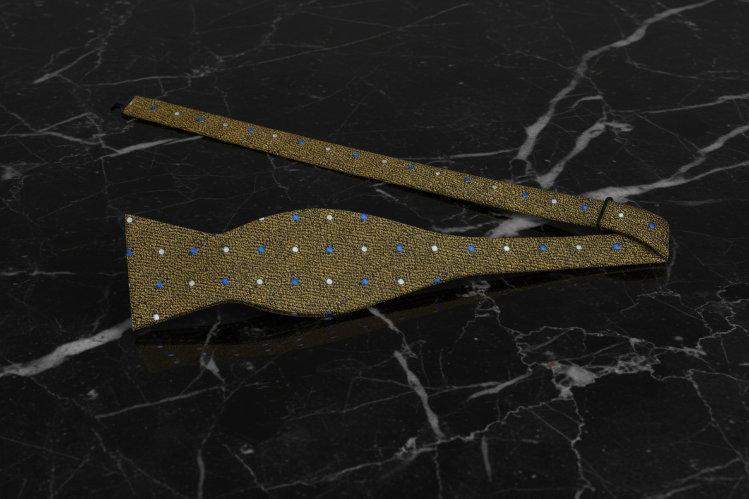 Antique Gold, Blue, Silver Polka Bow Tie Self Tie
