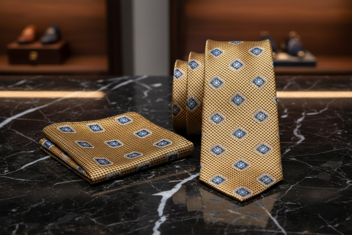 Alt View; Gold Medallions Necktie and Square