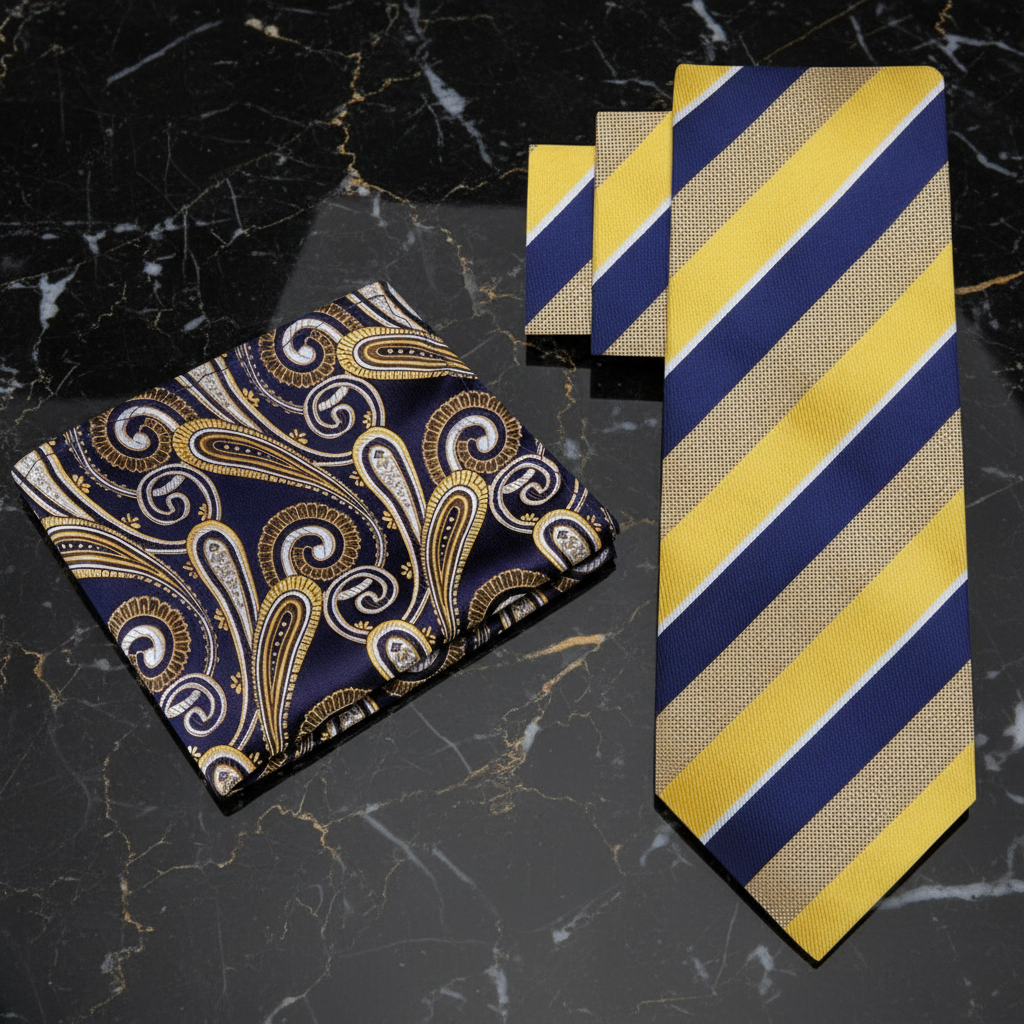 Alt View: Maize and Azure Stripe Tie and Accenting Square