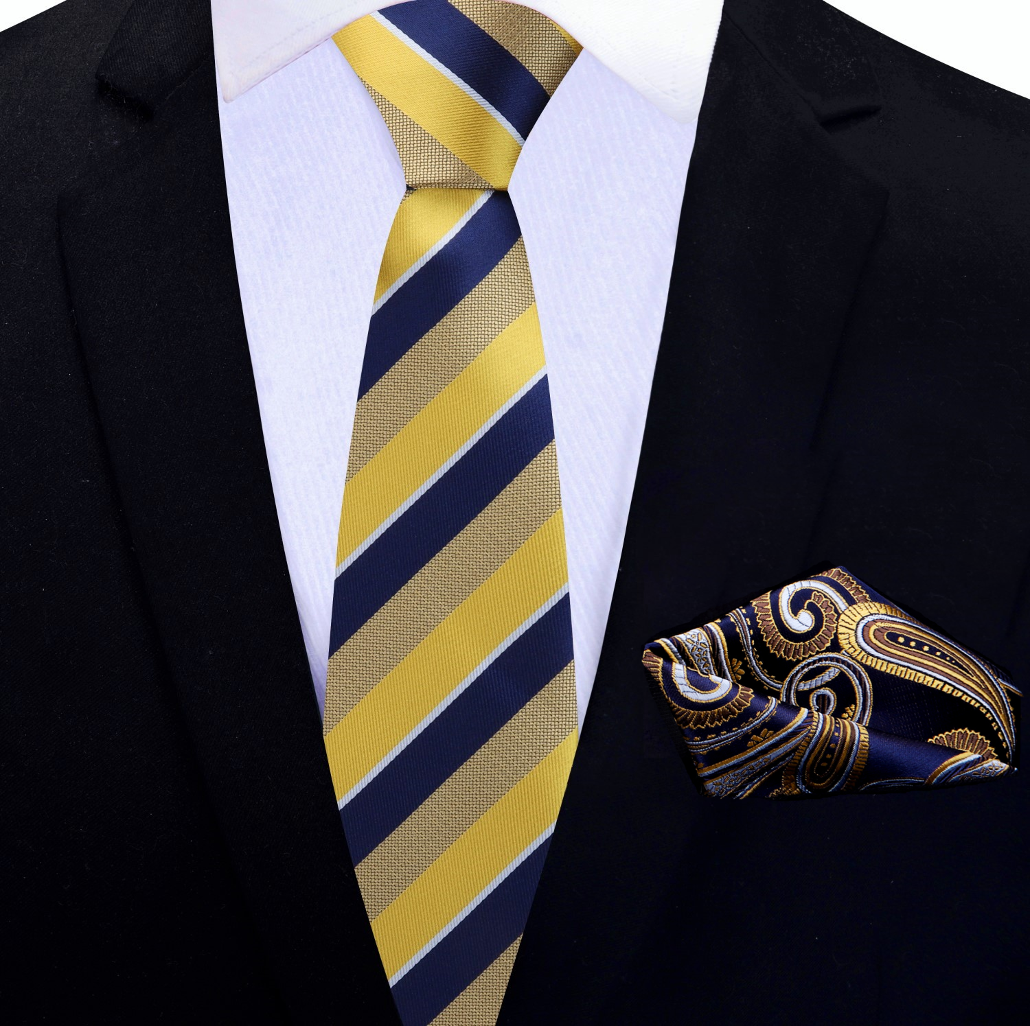 Thin Maize and Azure Stripe Tie and Accenting Square
