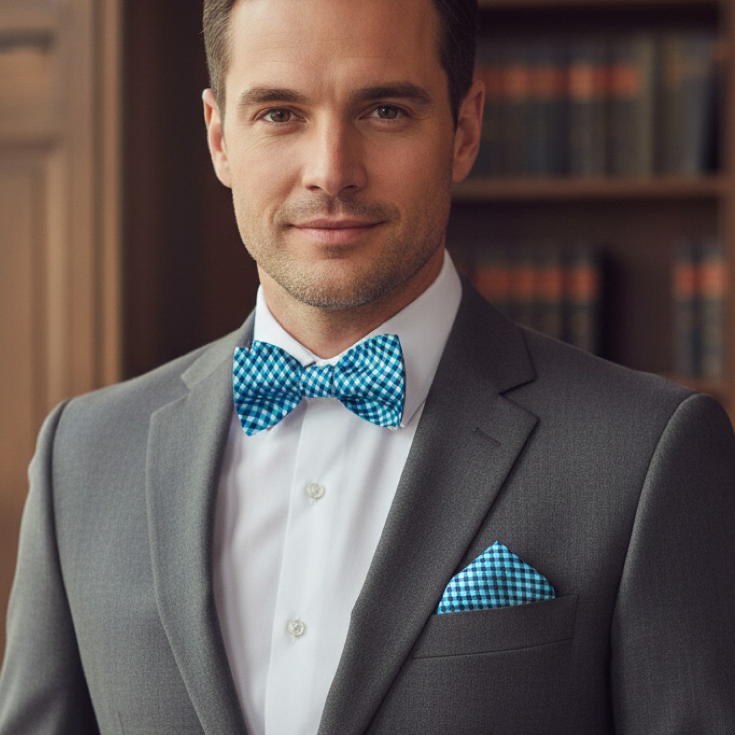 Small Geometric Check Self-Tie Bow Tie in Red, Orange, Aqua, Purple, and Blue Colorways