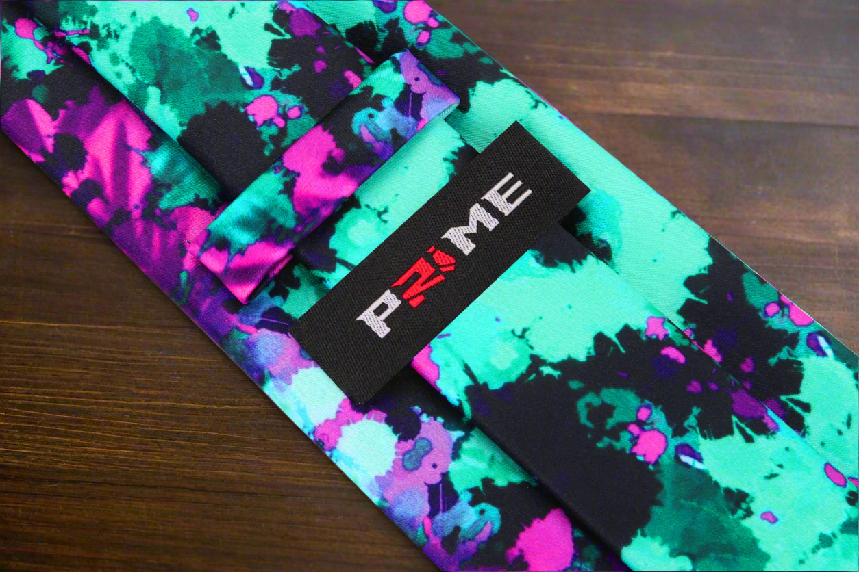 Aqua Fuchsia Ink Blot Necktie 