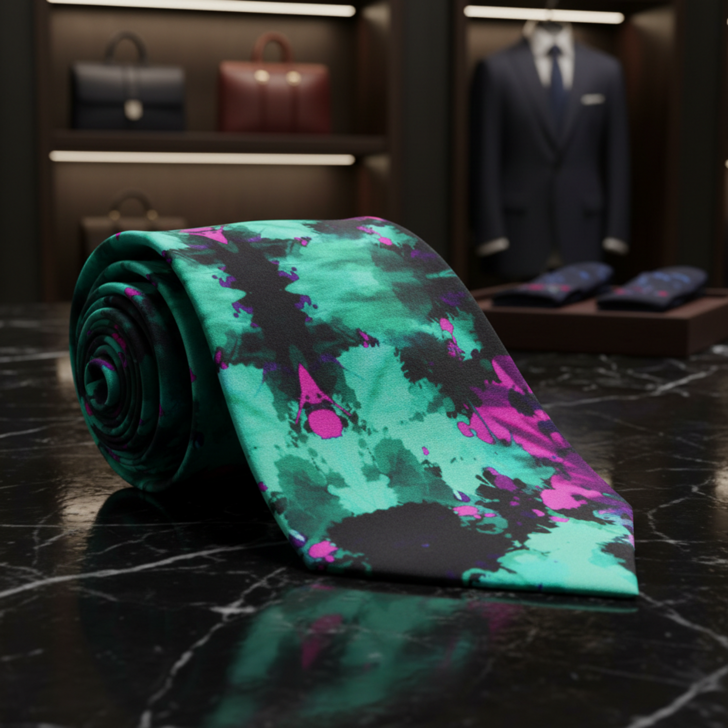 Aqua Fuchsia Ink Blot Necktie