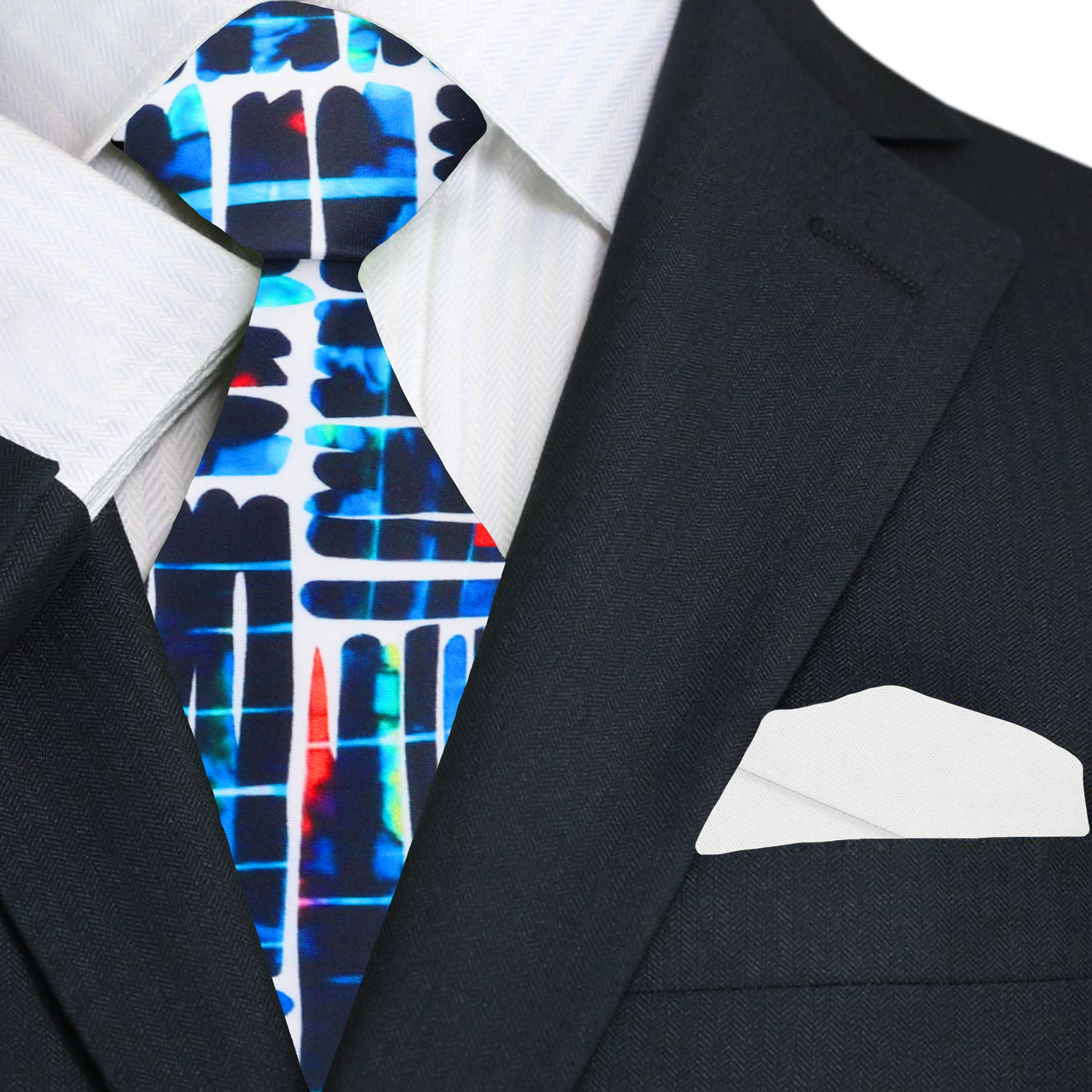 White, Blue, Red Abstract Necktie and Square 