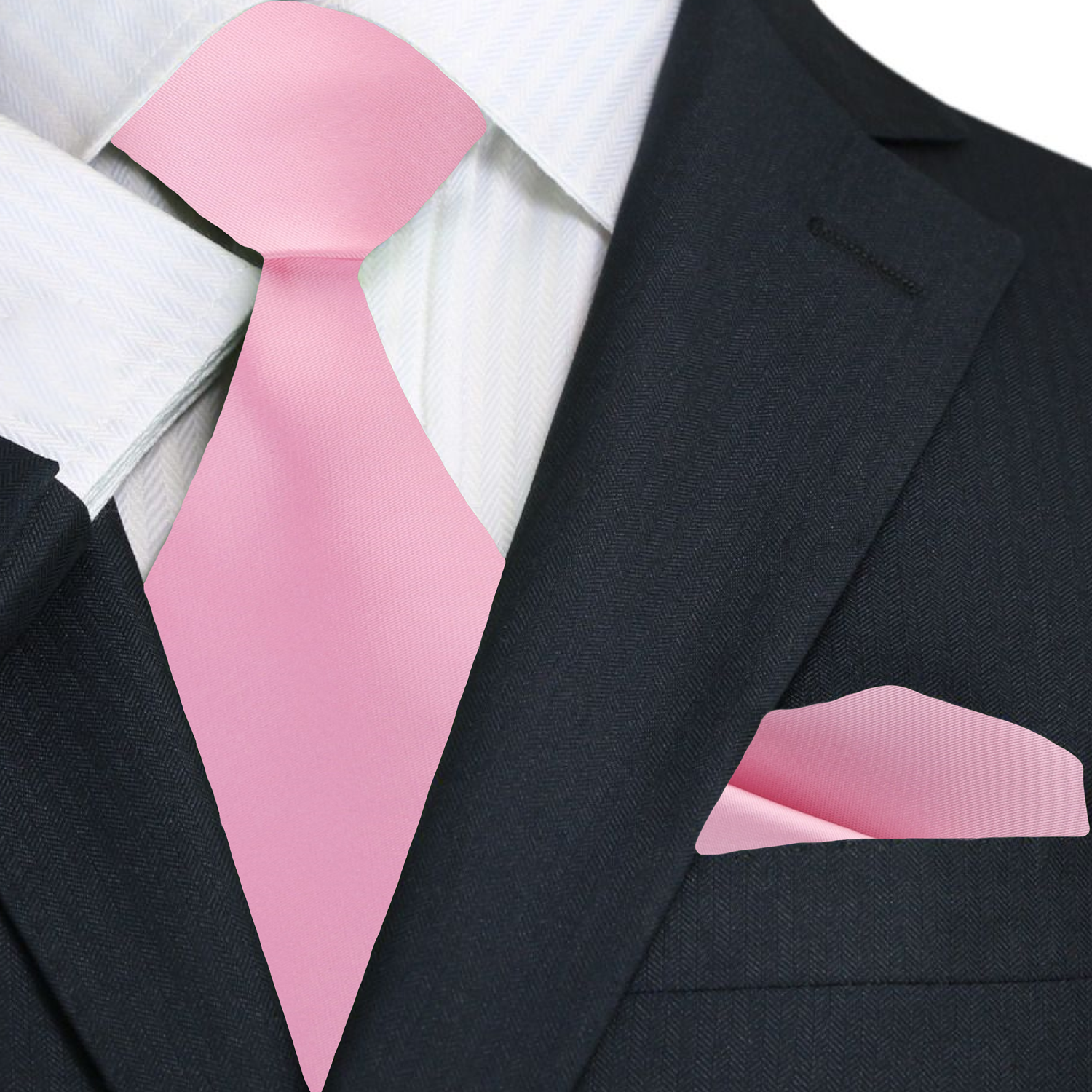 Shining Solid Color Necktie with Pocket Square