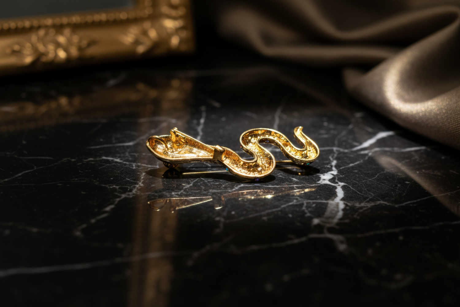Back View: White Snake With Jewels Lapel Pin