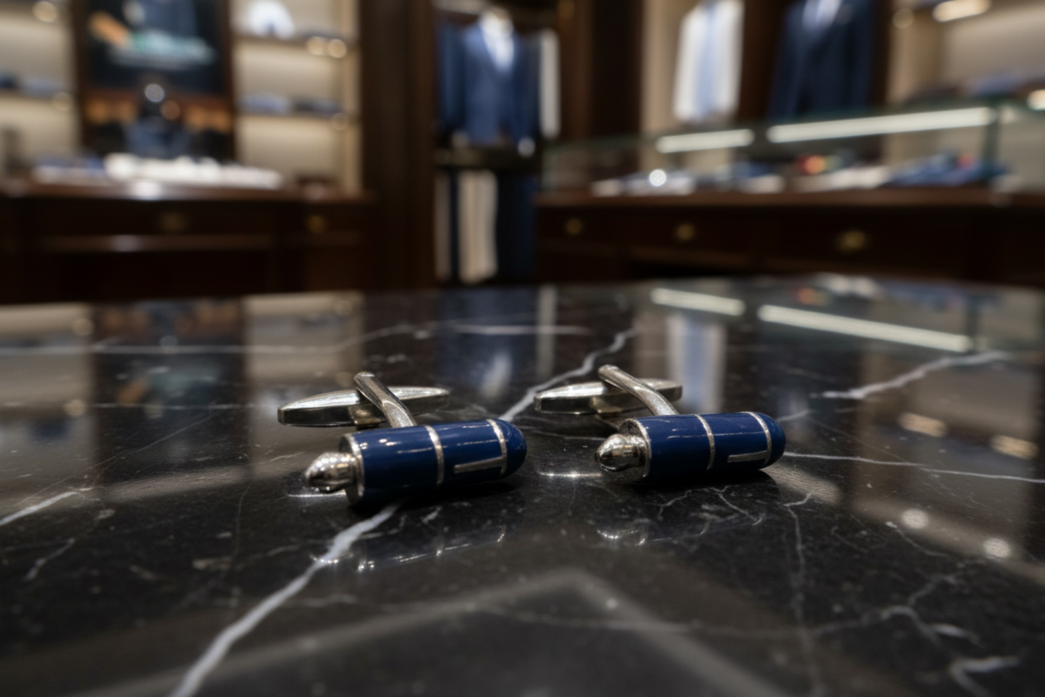 Blue and Chrome Ball Point Pen Cufflinks