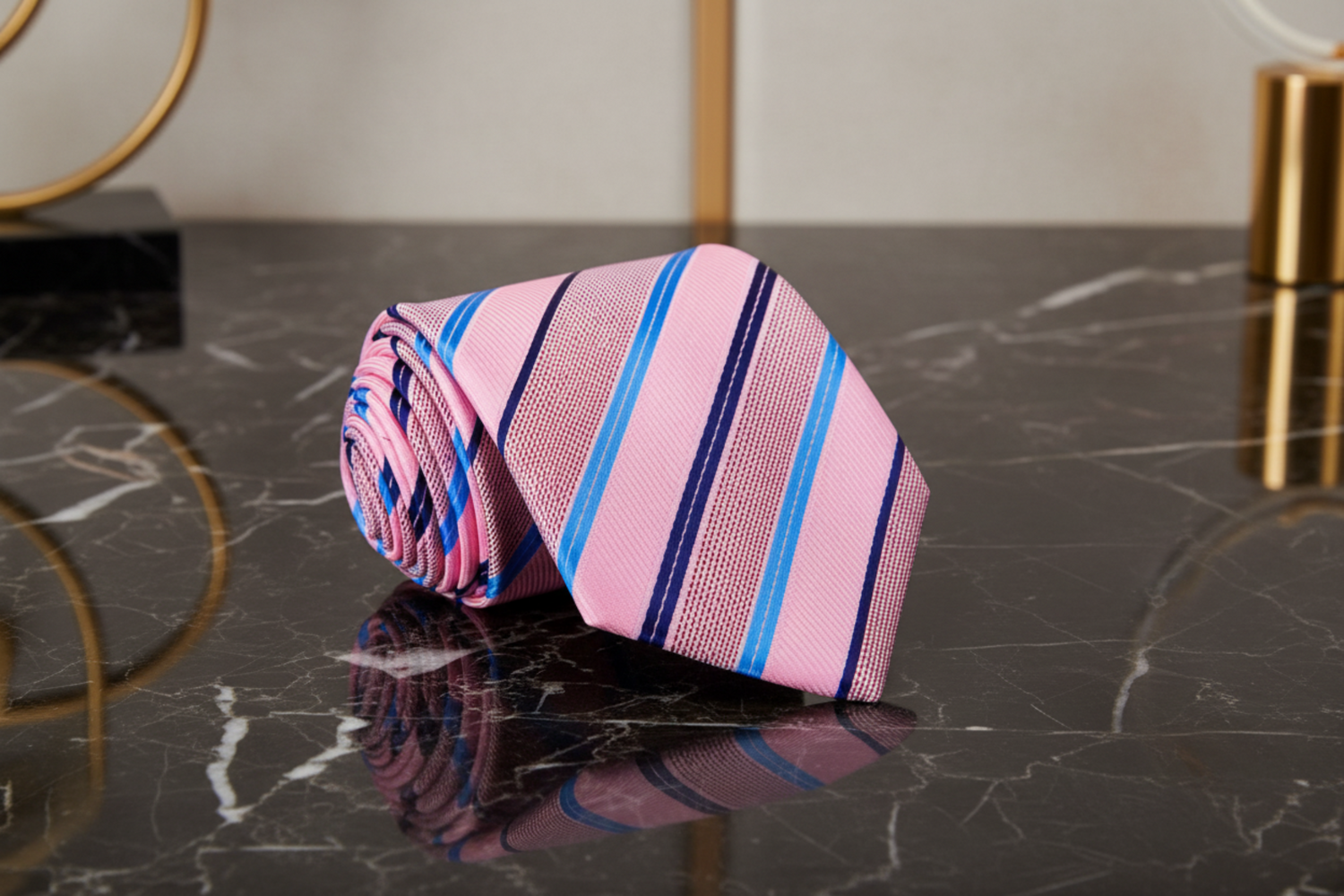 Pink with small blue stripes necktie
