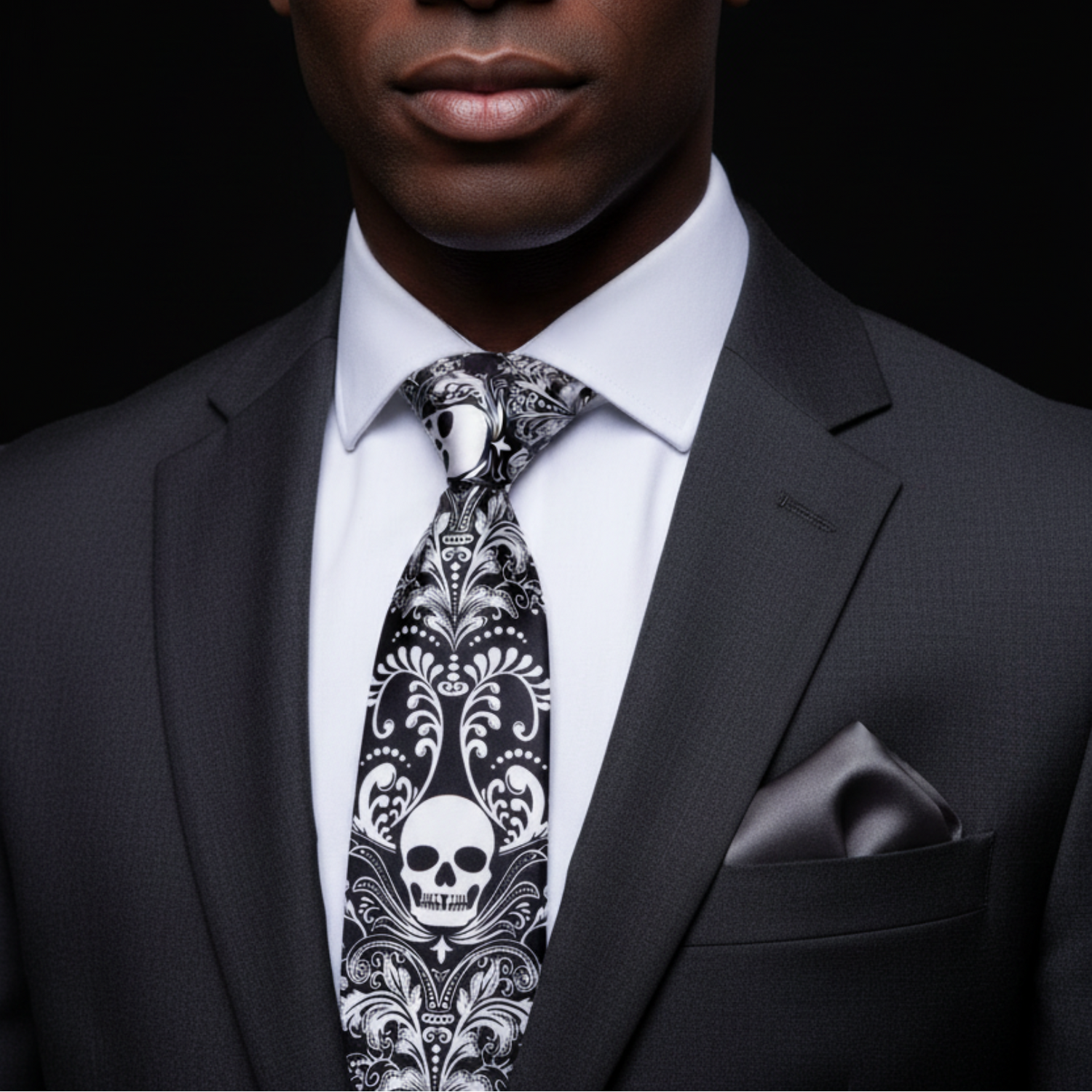 Black & Light Grey Skull Necktie