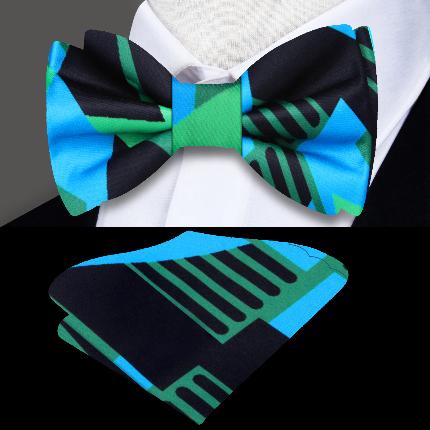 Main View: Aurora Borealis Green blue Black abstract bow tie and square