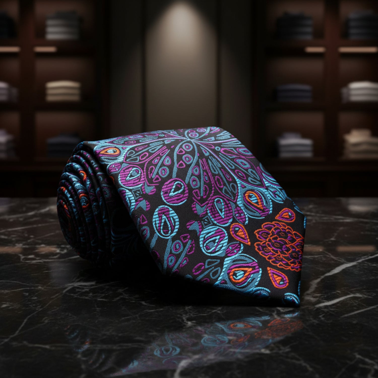Black Blue Purple Orange Peacock Tie a 