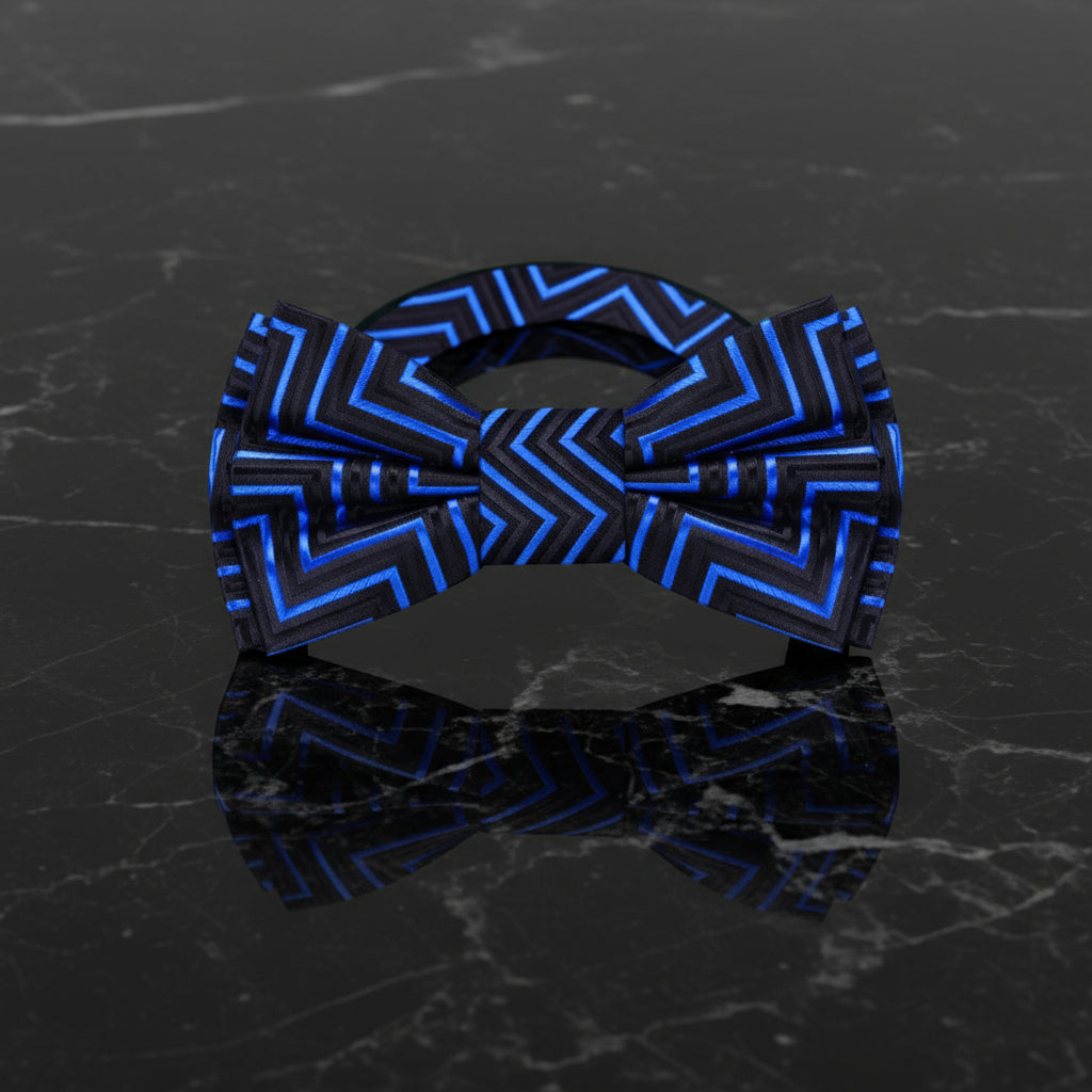 Black, Blue Geometric Lines Bow Tie Pre Tied