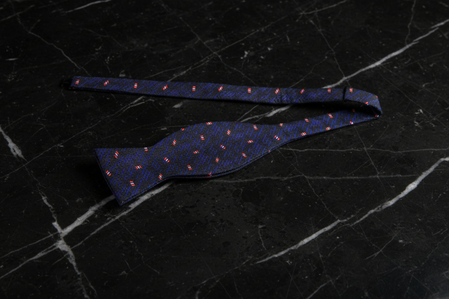 Self Tie; Black, Indigo Blue, Red Abstract Bow Tie