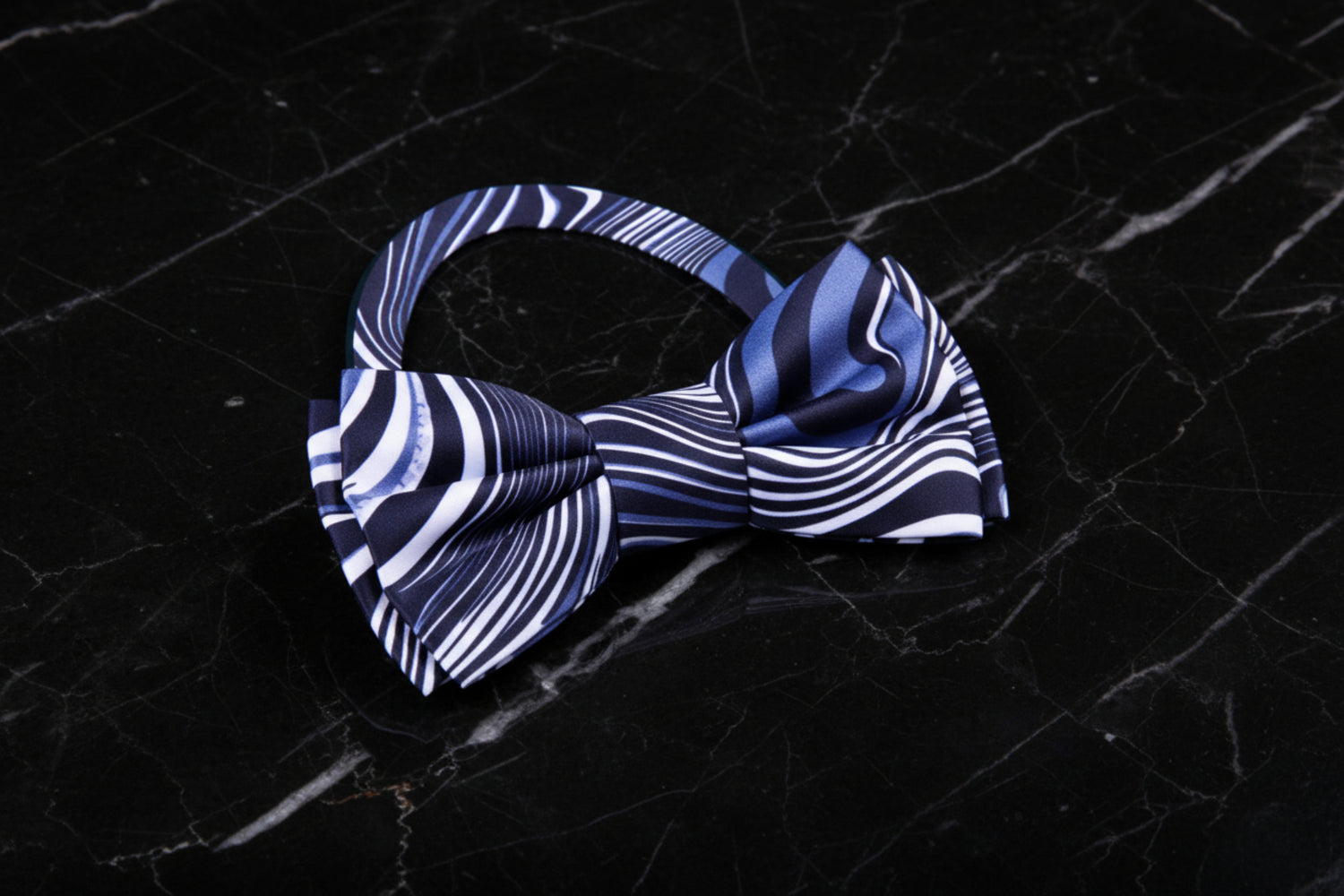 Grey, White, Muted Blue, Black Abstract Bow Tie Pre Tied