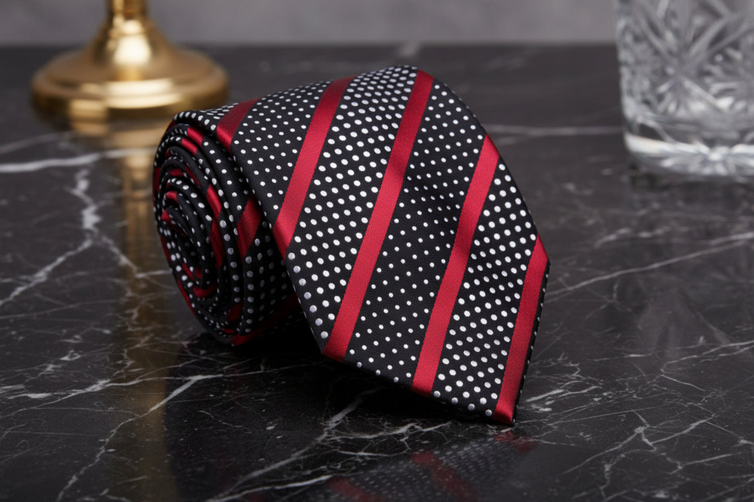 Black, Red, White Stripe Dot Necktie