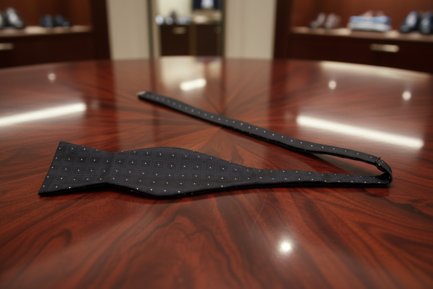 A Black, White Geometric Squares With Small Flowers Self Tie Bow Tie