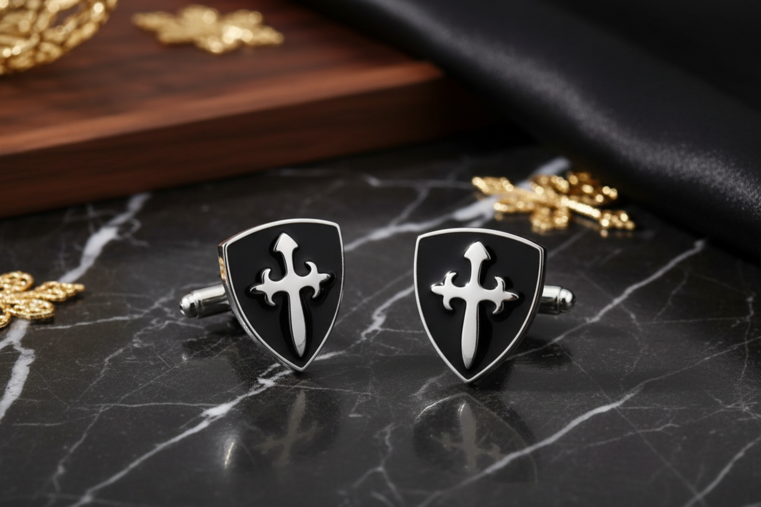 Chrome with Black Cross Cufflinks