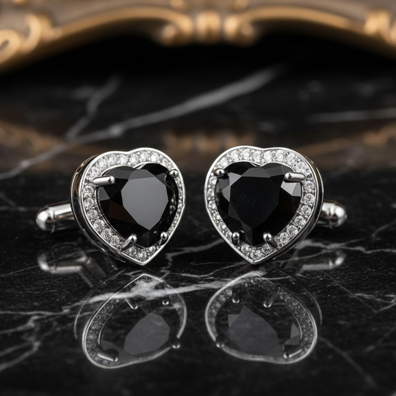 Black Clear Heart Cufflinks