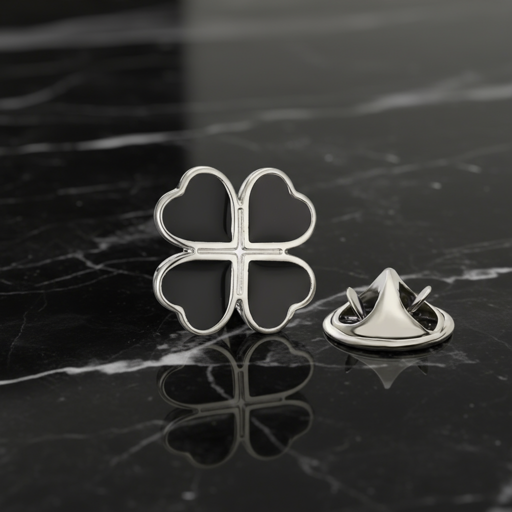 2 Black Four Leaf Clover Lapel Pin