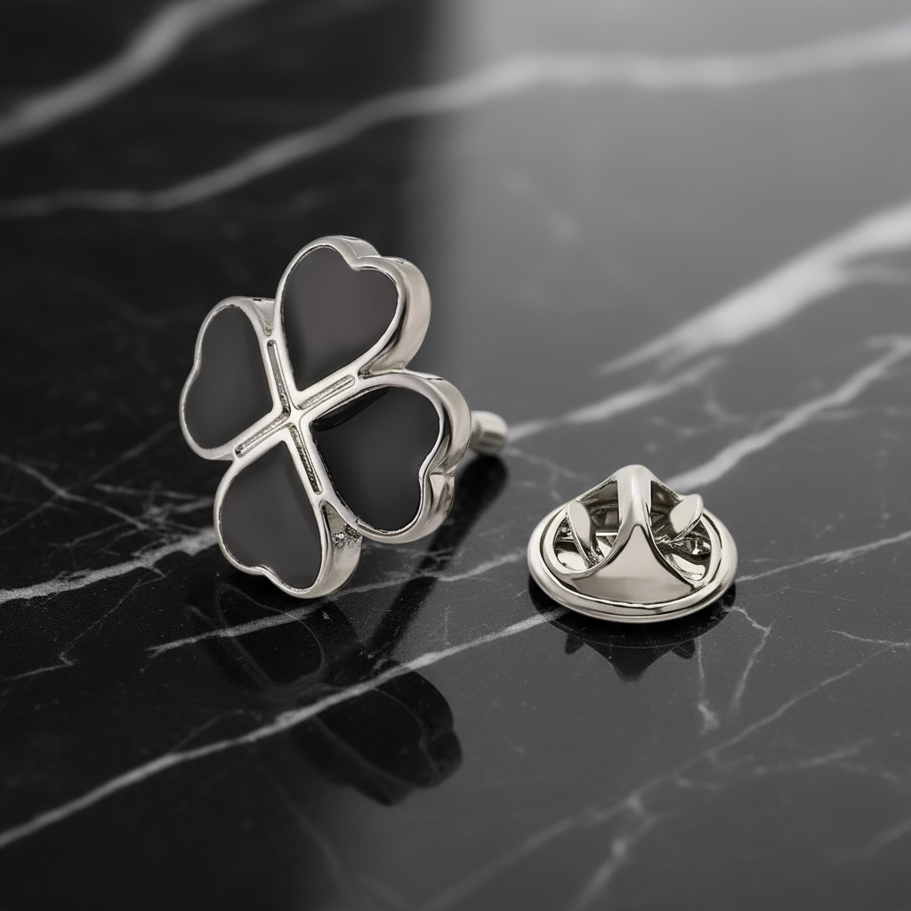 Black Four Leaf Clover Lapel Pin
