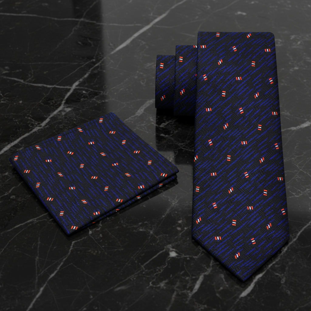 Alt View: Black, Dark Indigo, Red, Abstract Tie and Matching Square