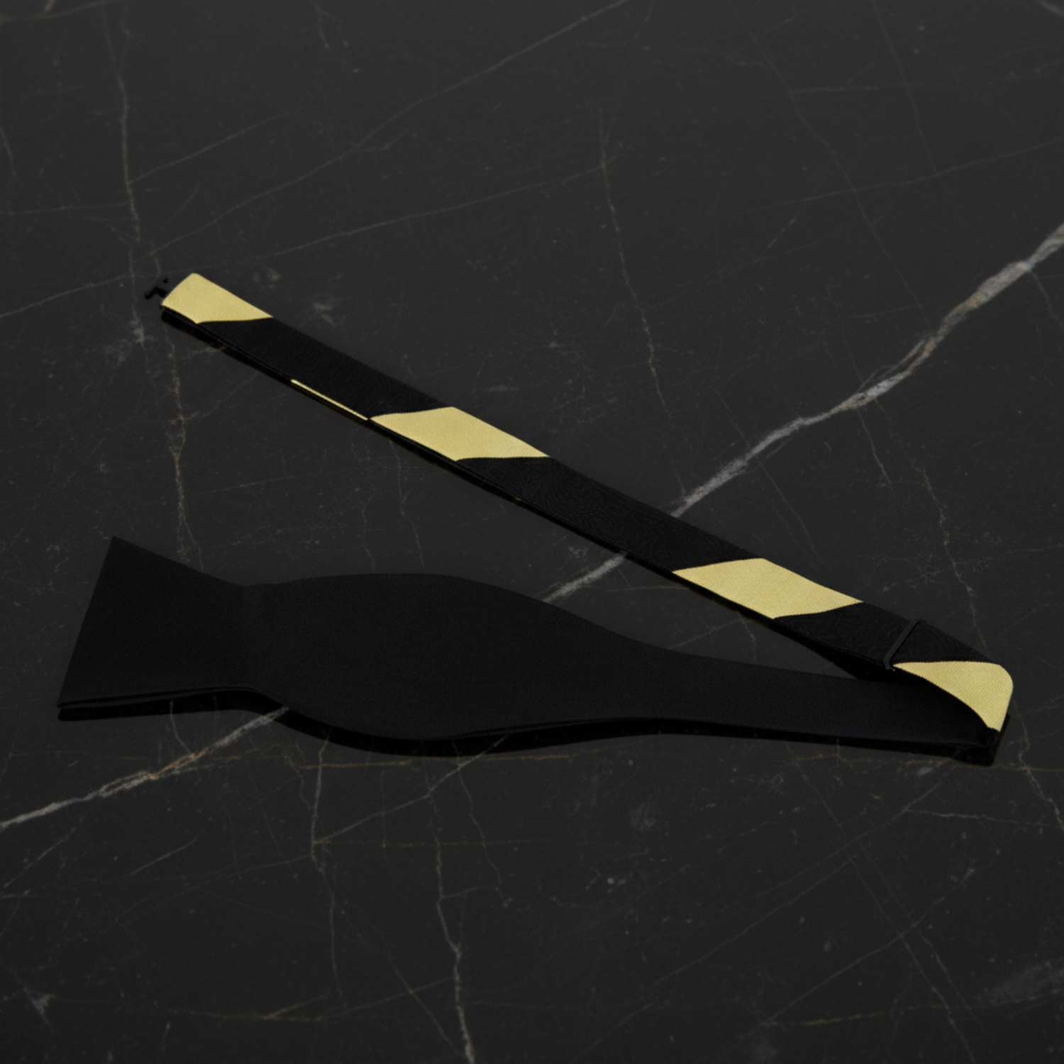 Double Sided Yellow Gold and Black Paisley Stripe Bow Tie