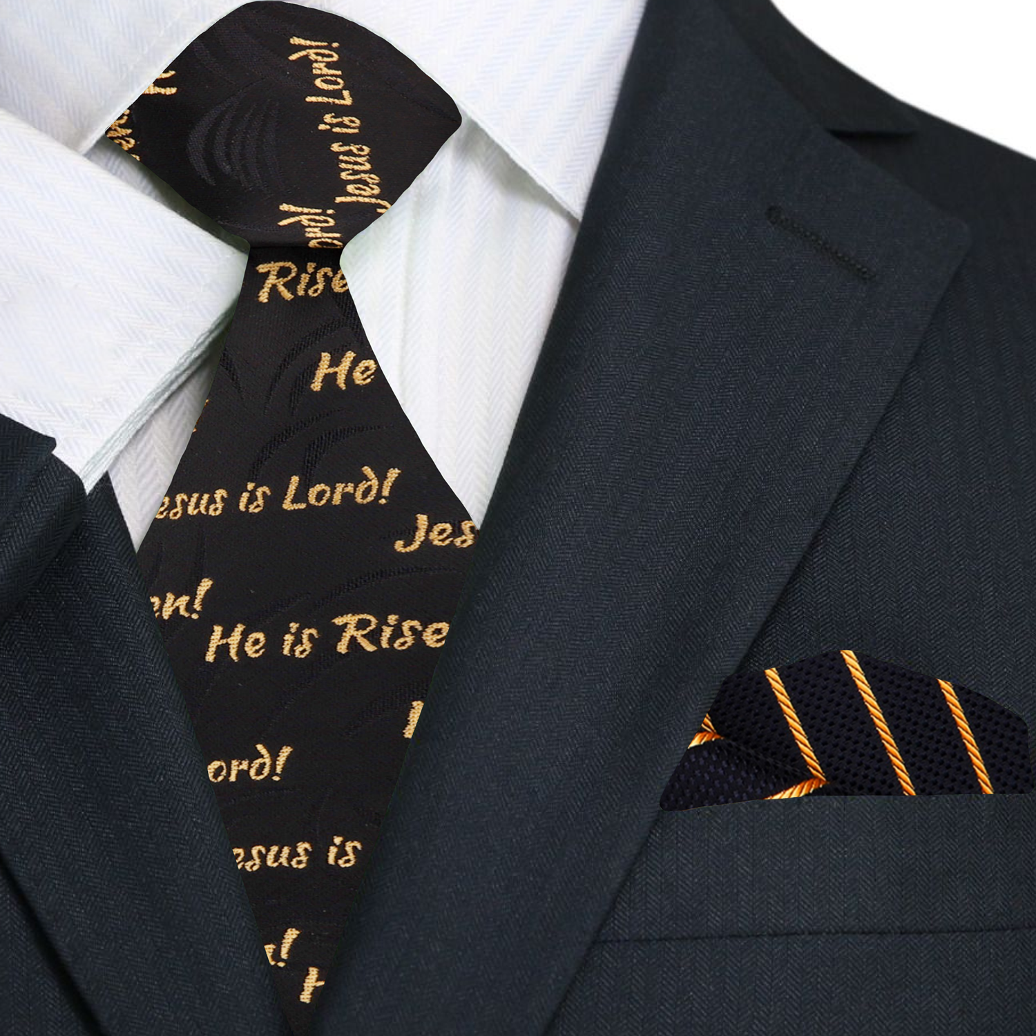 Black, Gold He Is Risen Necktie and Accenting Stripe Square