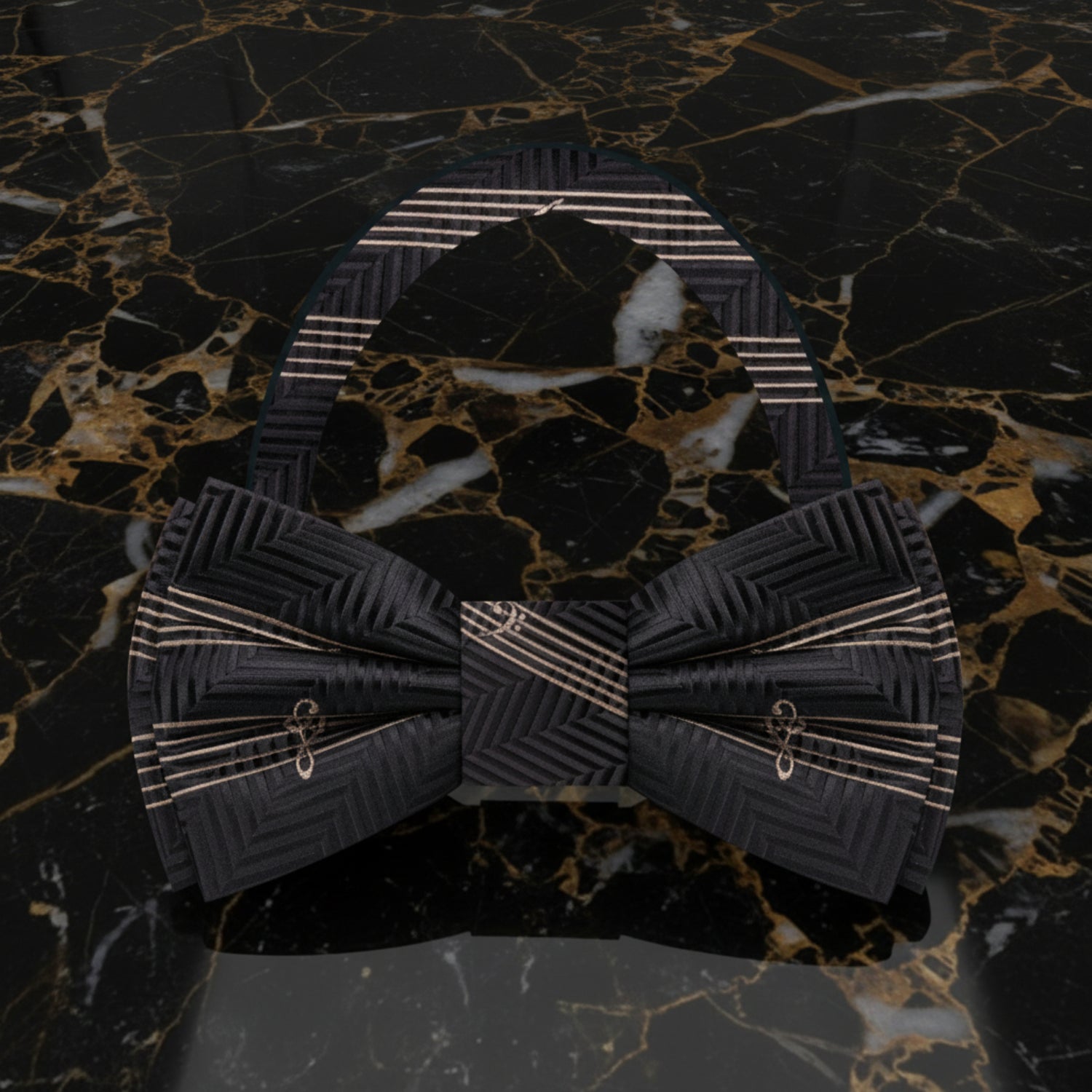 Black, Gold Music Note Bow Tie Pre Tied