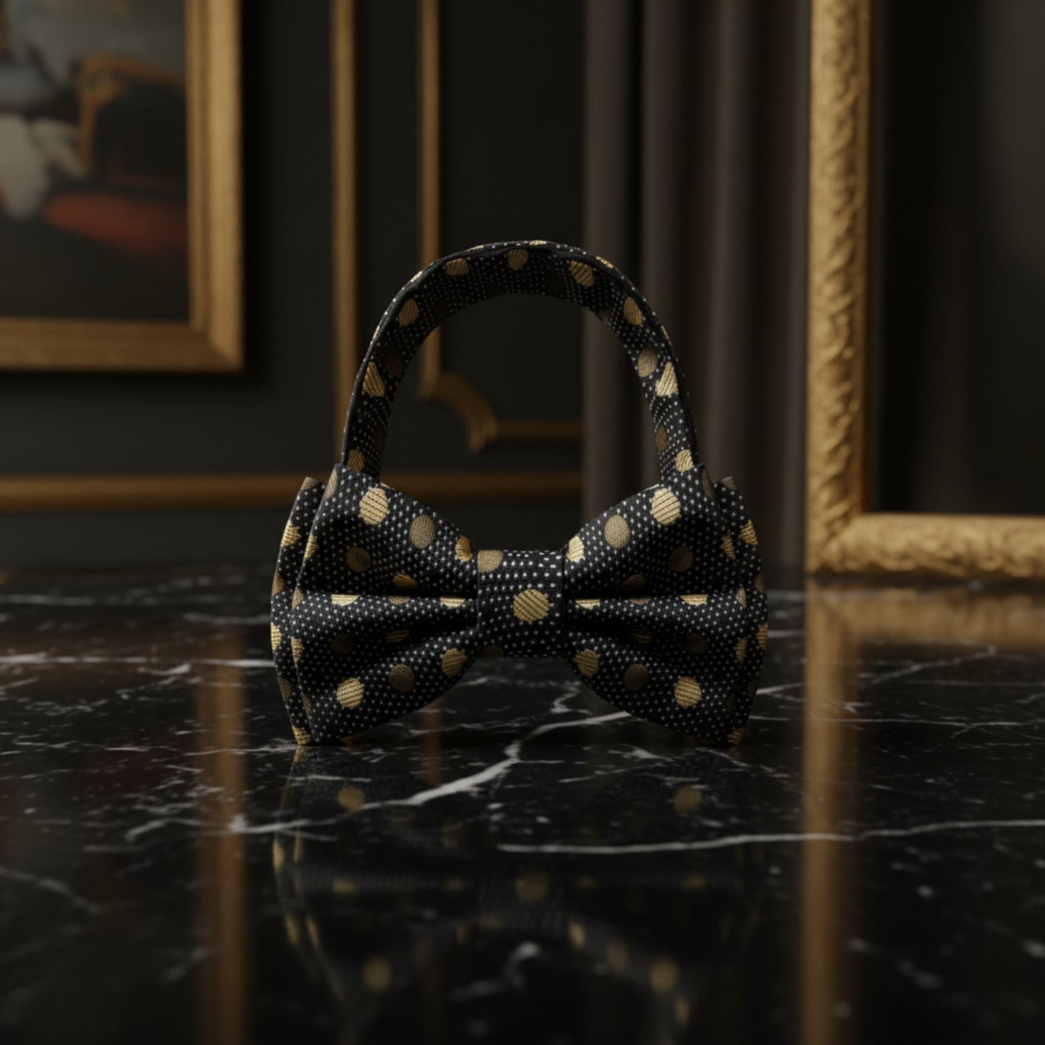 Black Gold Namaste Polka Pre Tied Bow Tie