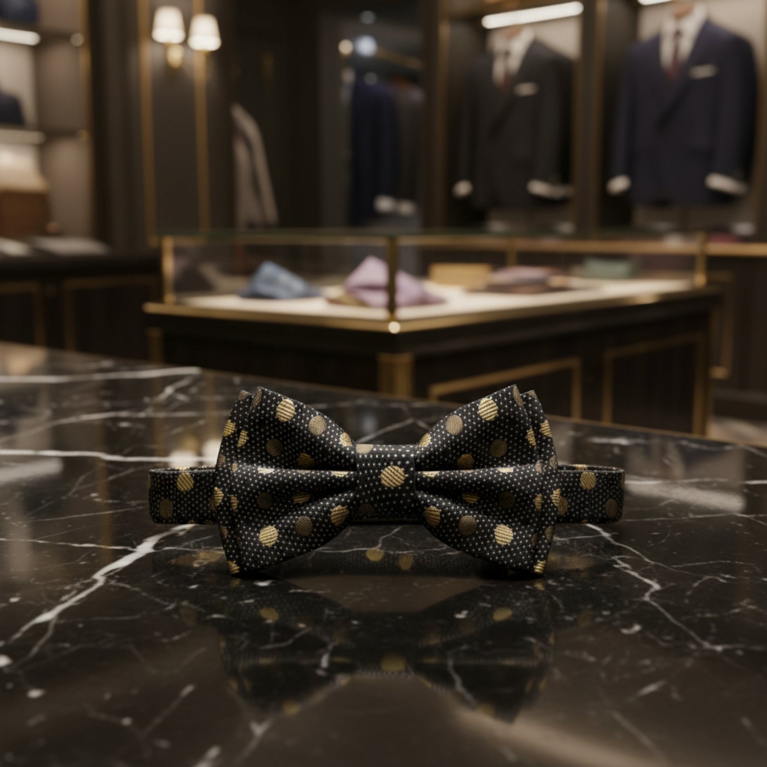  black gold polka bow tie 