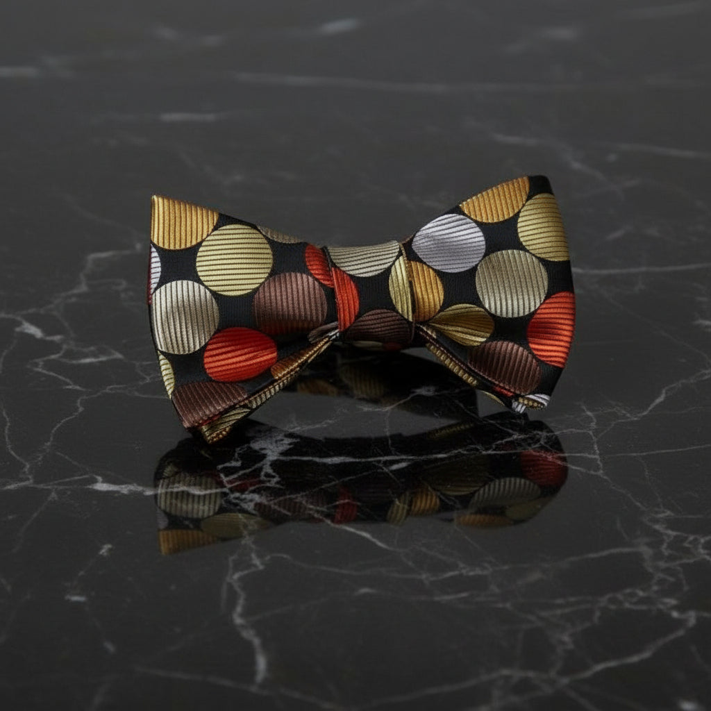 Red, Brown, Gold Polka Bow Tie Pre Tied