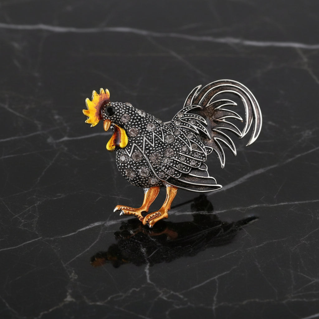 Black and Gold Rooster Brooch