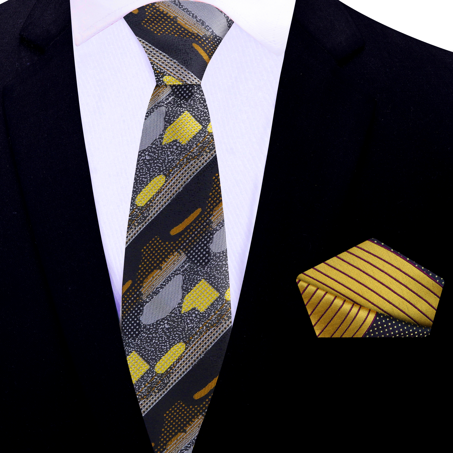 Thin Gold Black Tie and Accenting Square