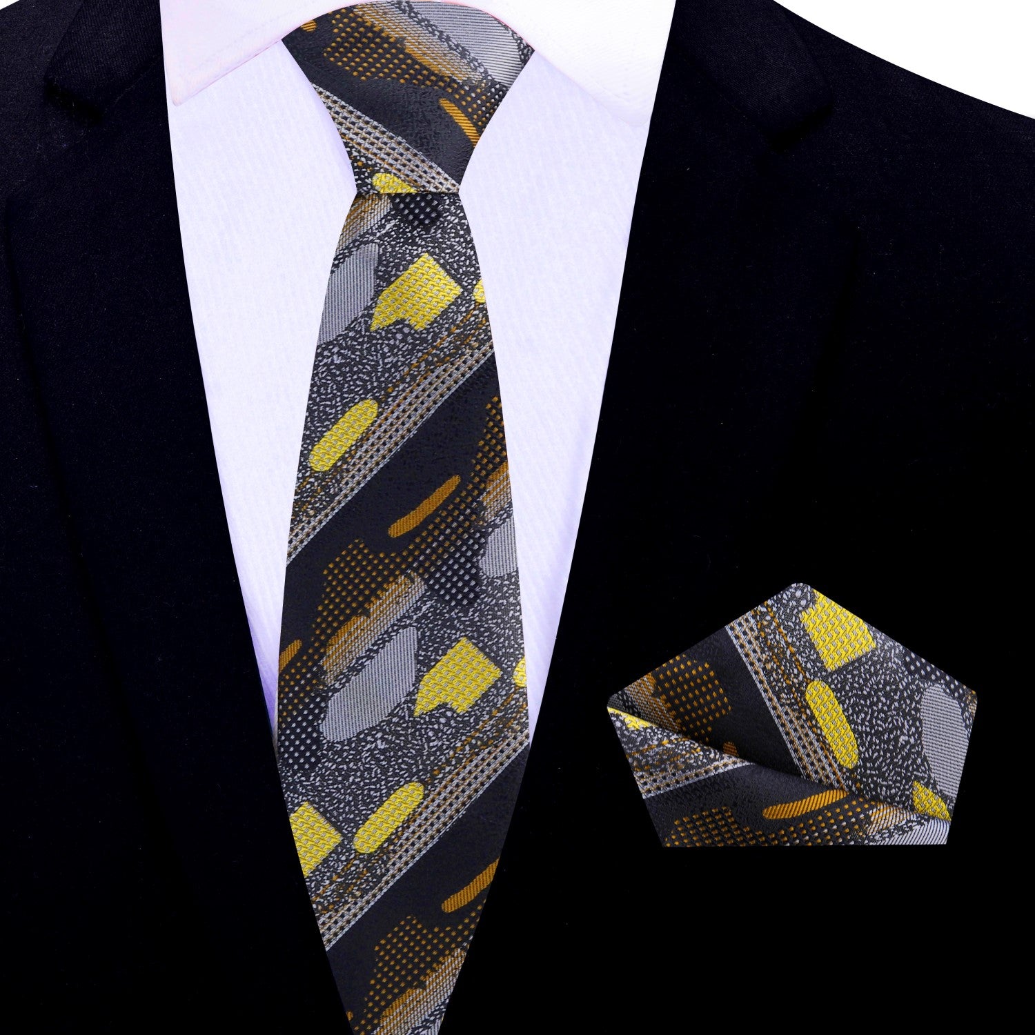Thin Main Gold Black Tie and Square