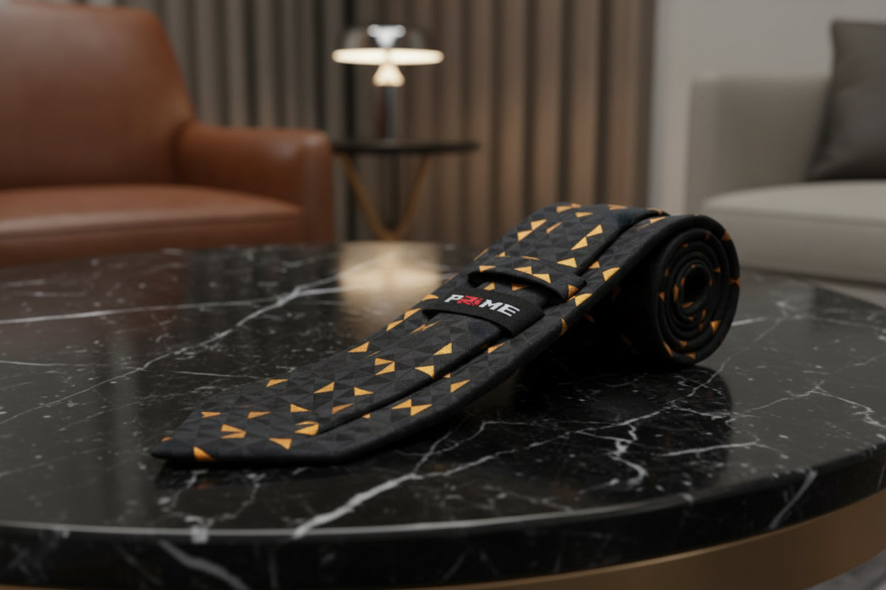 Black Golden Orange Triangles Tie Keep