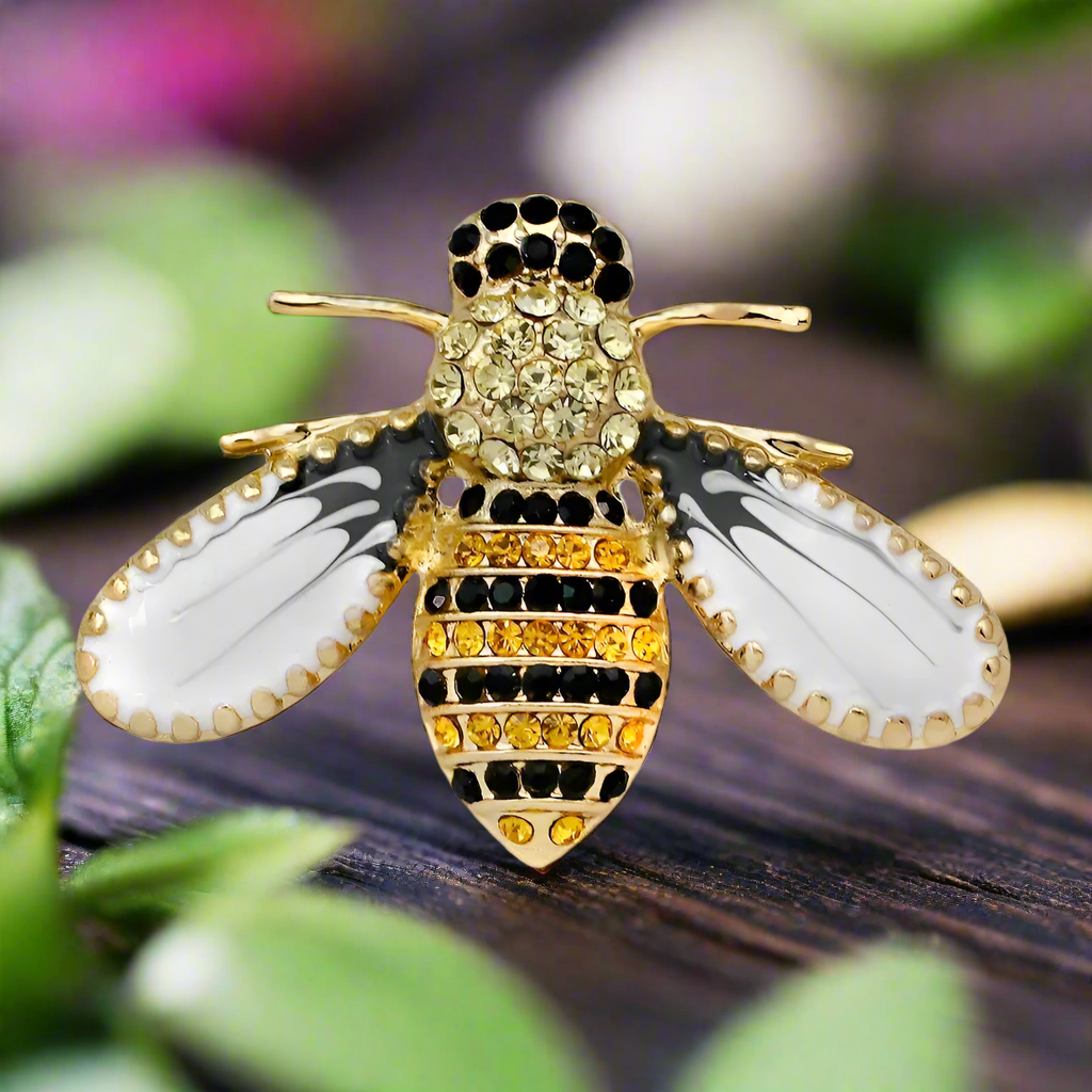 Gold and Black with White Honey Bee Lapel Pin