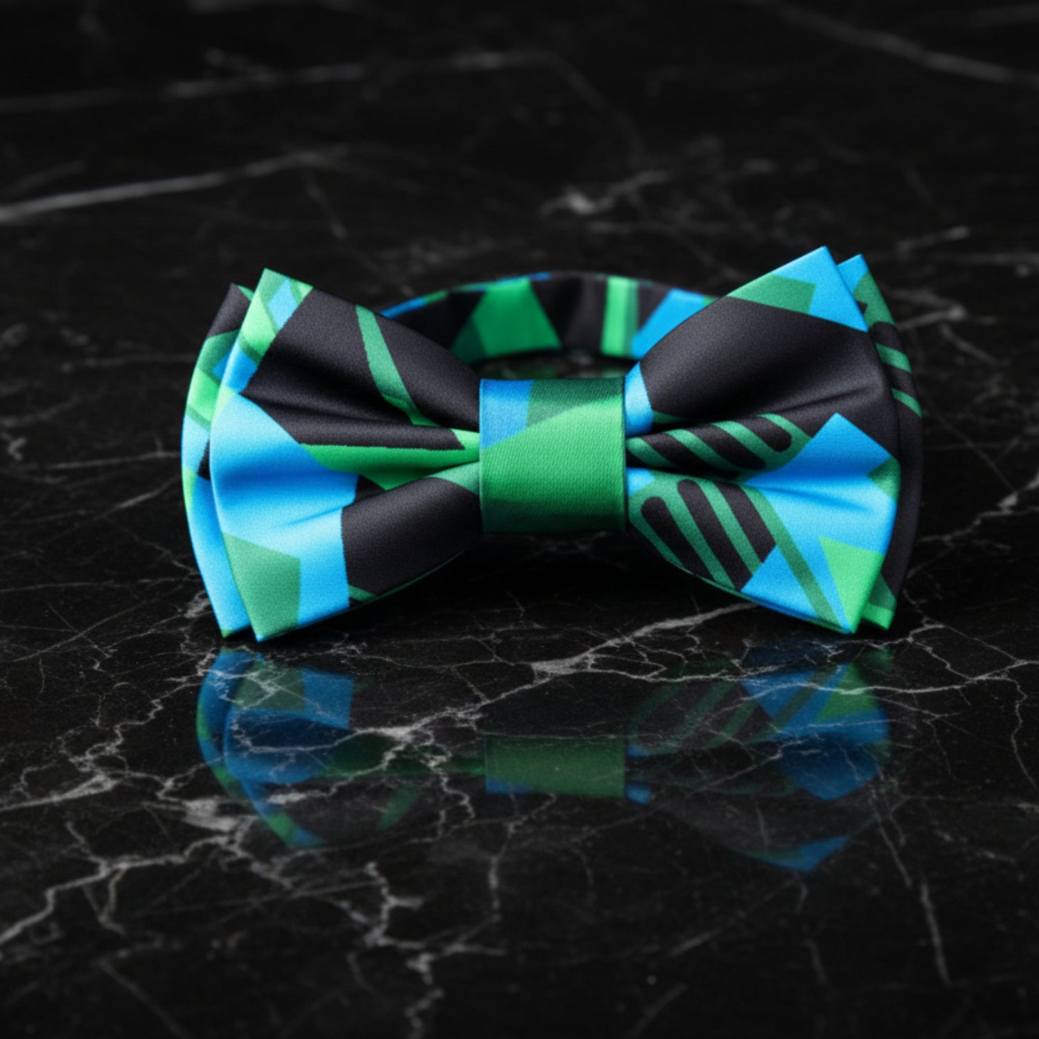Blue, Green and Black Abstract Pre Tied Bow Tie