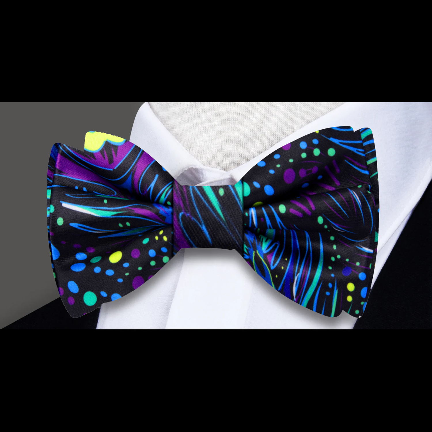 Black, Purple, Aqua, Blue Peacock Bow Tie  