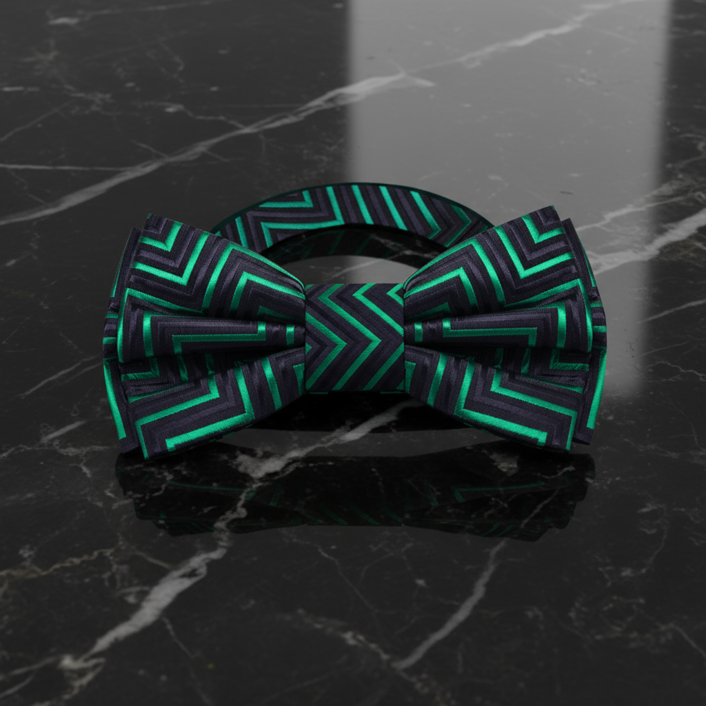 Black, Green Geometric Bow Tie Pre Tied